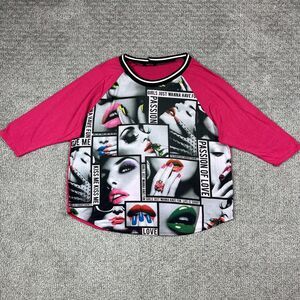 Vintage Blush Shirt Womens Large Pink Raglan 80s 90s Y2K Retro Funky Graphic